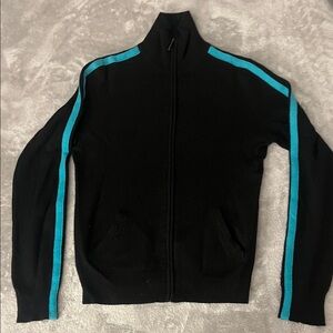Ralph Lauren Cashmere Black Zip Up Sweater with Turquoise Stripes